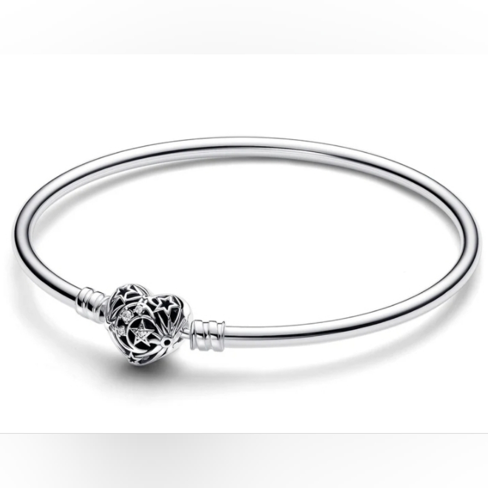 Pandora Silver Celestial Heart Bangle W/ box